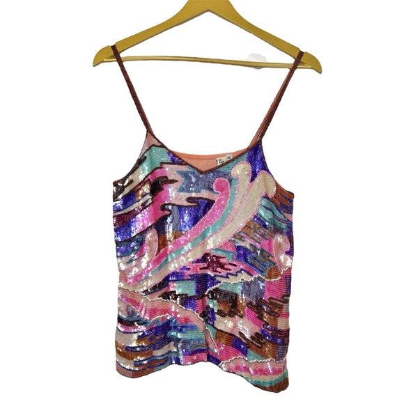 Vintage 100% Silk Y2K Babydoll Top Size XL Beaded Sequin Boho Fairy Festival - Picture 1 of 10